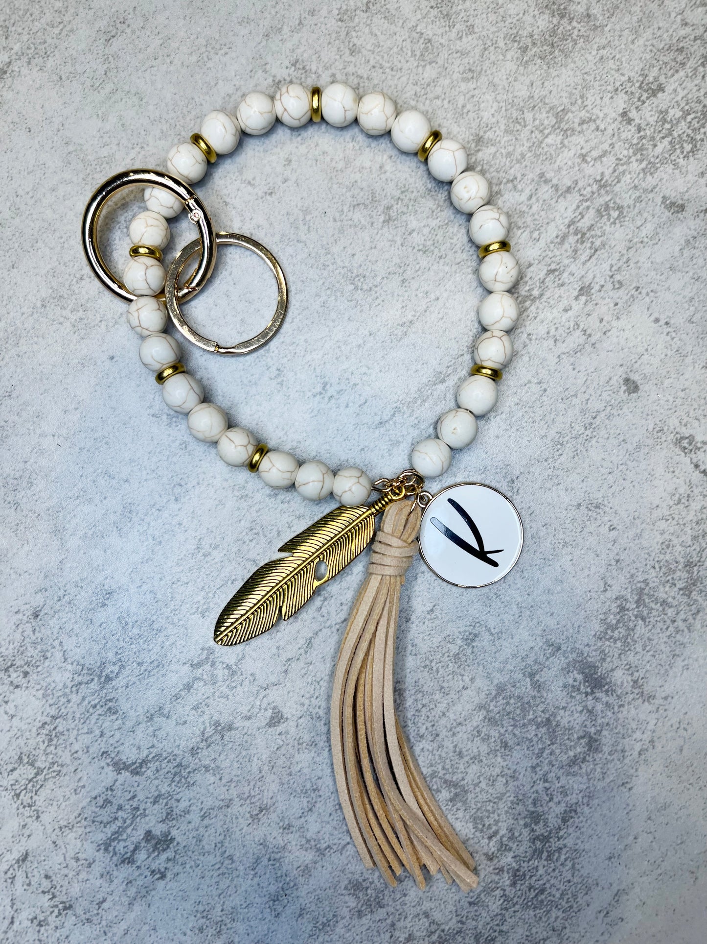 Boho Stone Key Ring - Cream Beige / NO CHARM - Keychain