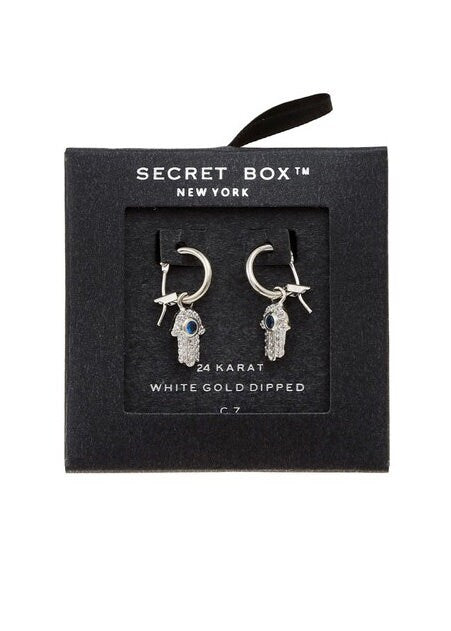 Hamsa Dangle Mini Hoop Earrings