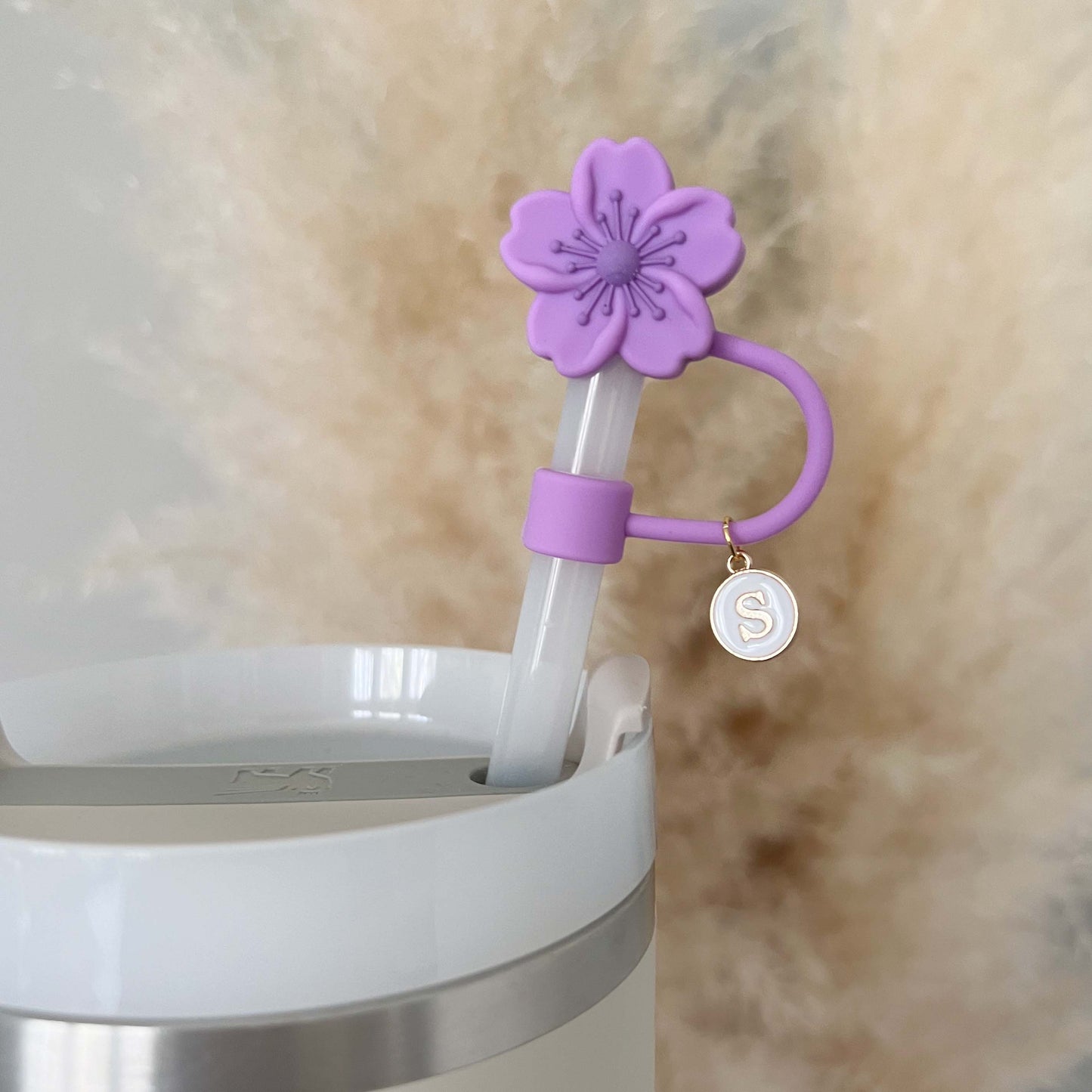 Stanley Straw Cap Hawaiian Flower - Purple - straw cover