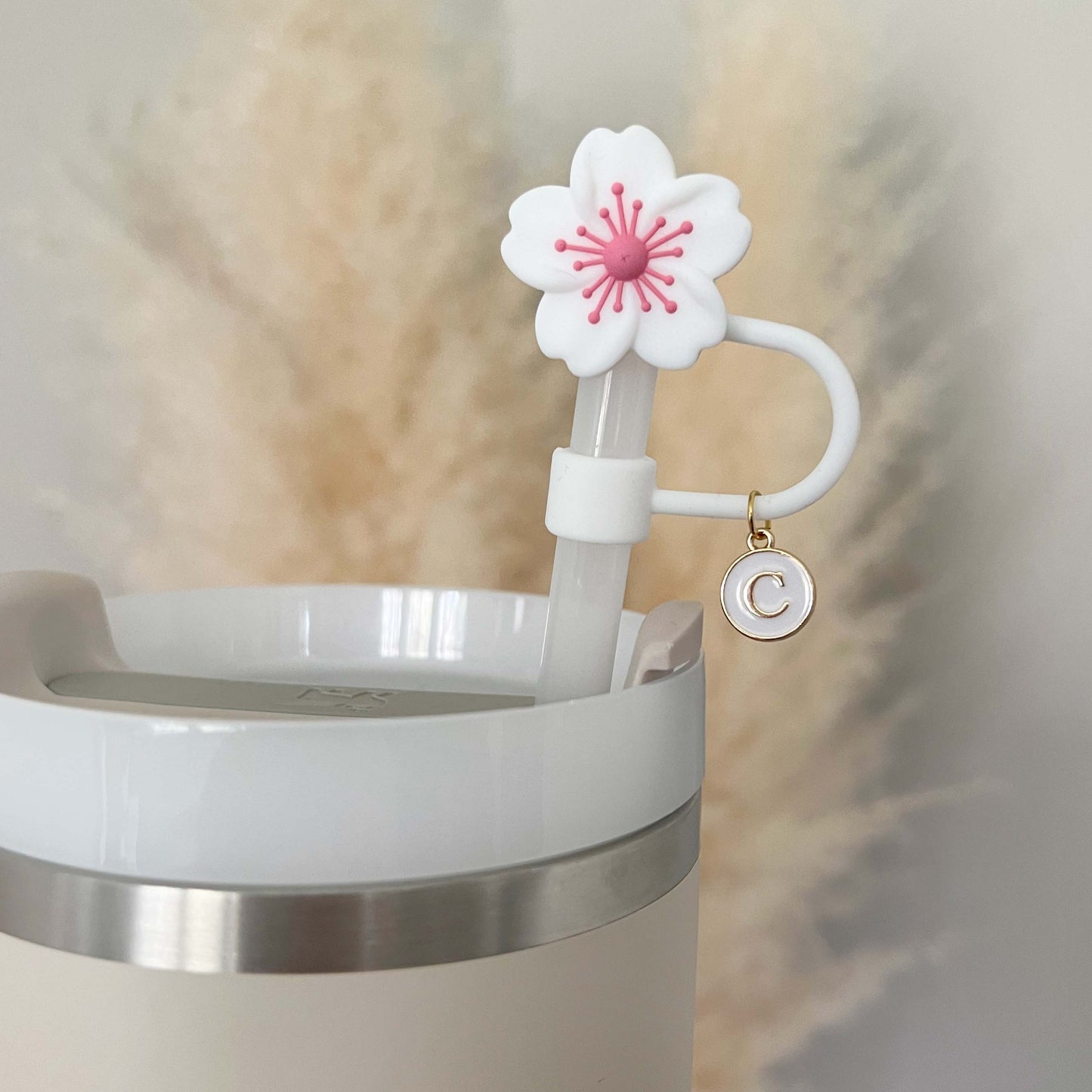 Stanley Straw Cap Hawaiian Flower - White/Pink - straw cover