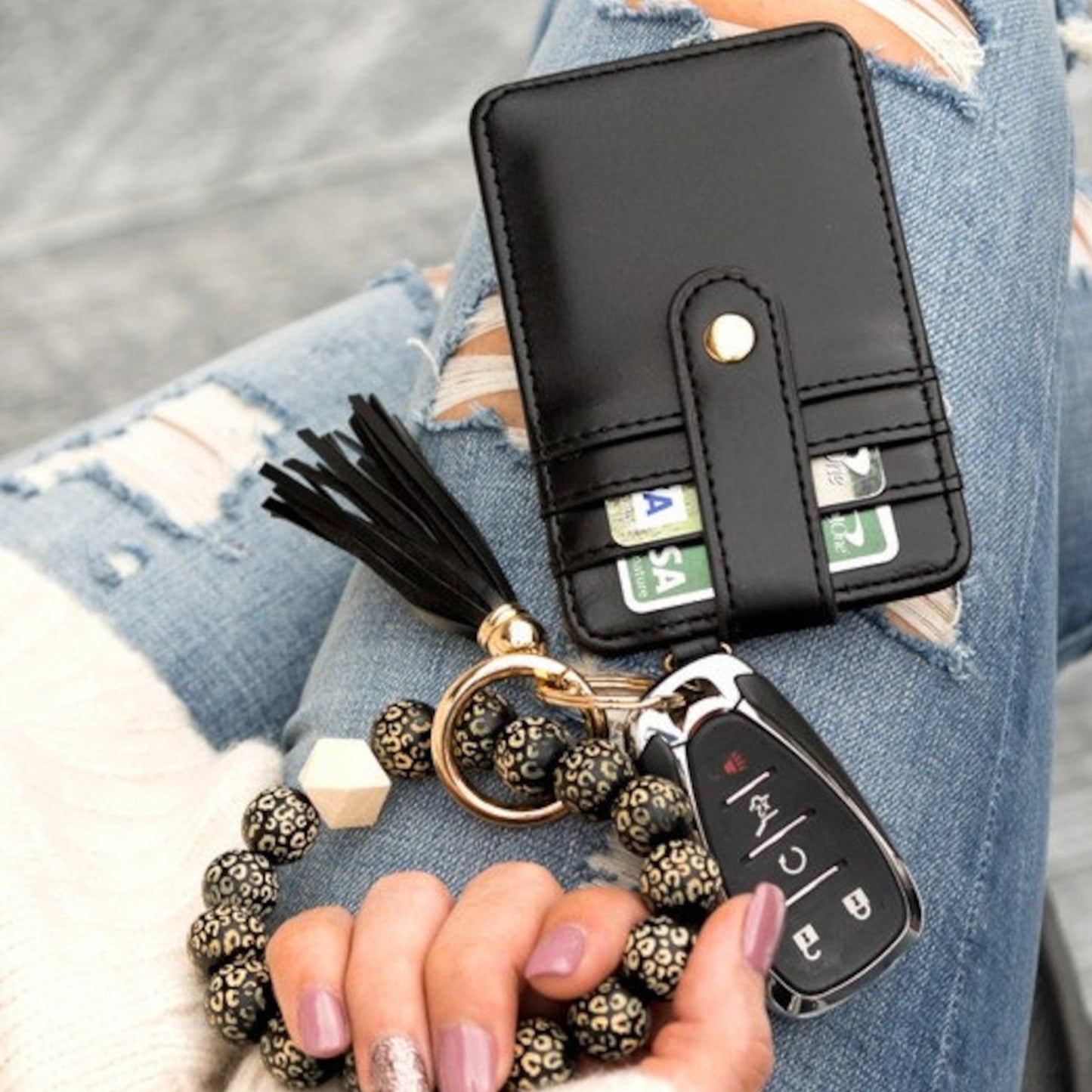 beaded keychain wallet