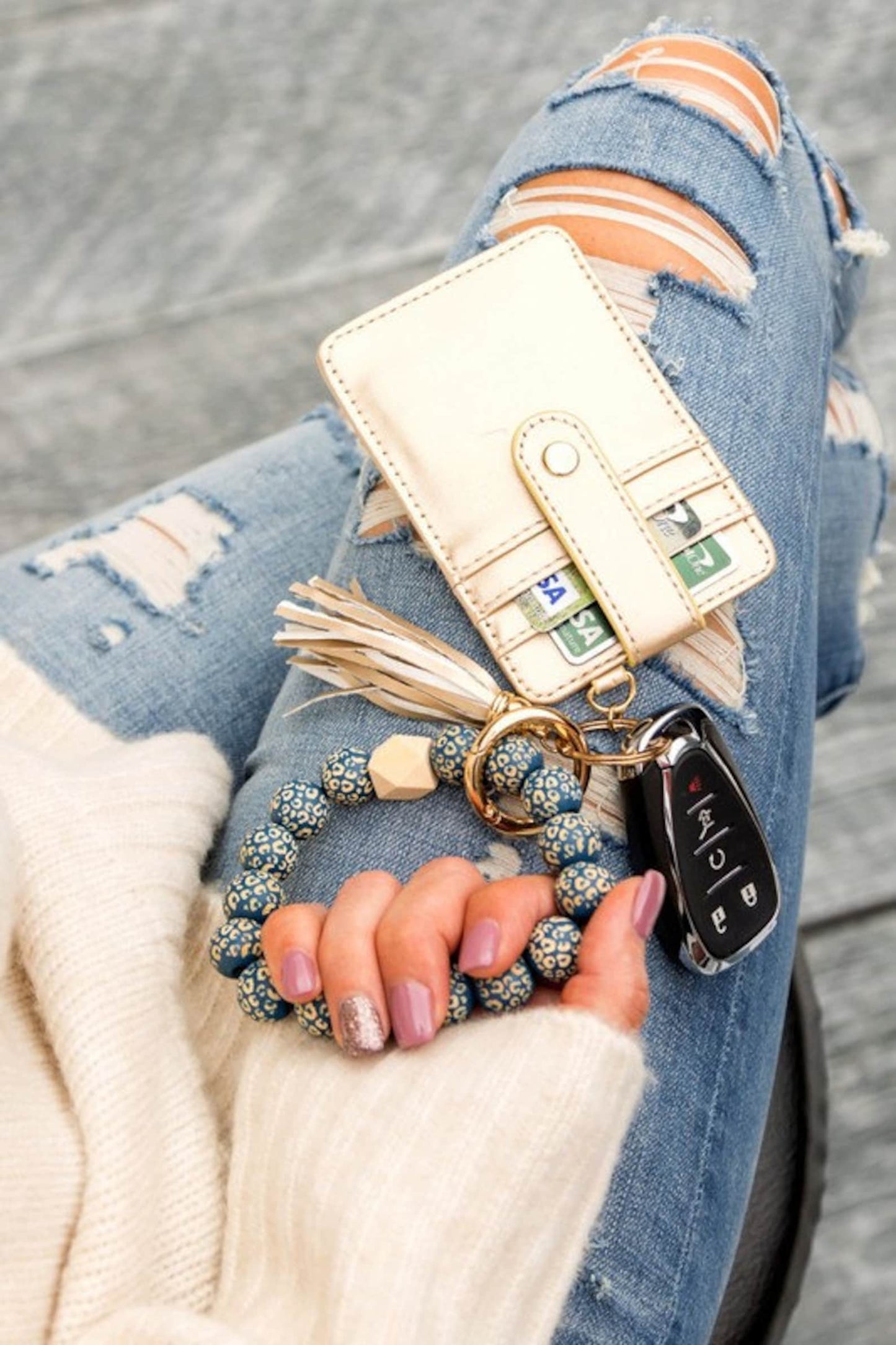 beaded keychain wallet